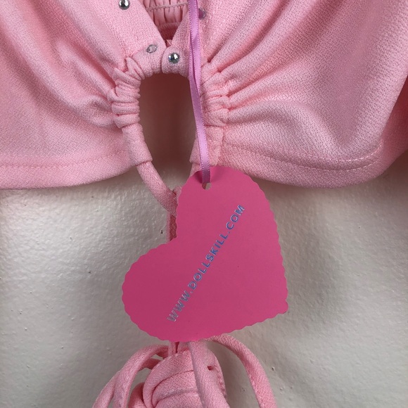NWT Sugar Thrillz Pink Strappy Crop Top - Picture 8 of 8